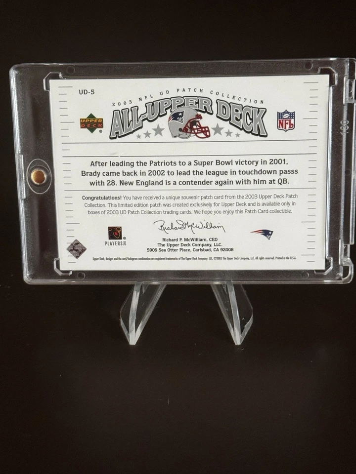 2003 Upper Deck UD Коллекция Нашивок Том Брэди UD-5 Хрустящая Чистота 🐐! - Изображение 2 из 2