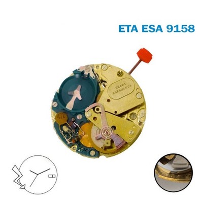 ETA-ESA 9158 Sears Roebuck Swiss Watch Movement Day Date Disk at 3, 3Hands