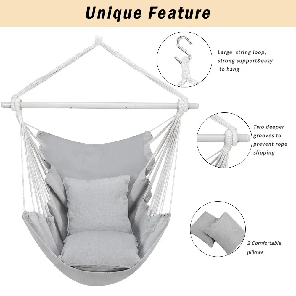 Segmart Outdoor Hanging Hammock Chair Swing w Pillow Galvanized Pipe Frame Gray