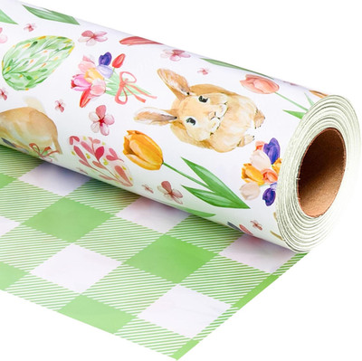 Easter Wrapping Paper Roll Bunny Egg Floral Plaid Mini Roll 17 Inch X 33 Feet