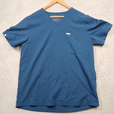 FIGS Technical Collection Scrub Top Large Blue V-Neck 3 Pocket Medical Uniform