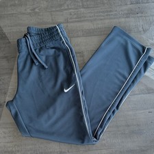 Nike Men's Dark Gray Joggers with White Trim. Embroidered logo. Size M