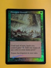 Crecimiento divergente. Instantáneo. Tarjeta MTG. Plaga. Lámina de borde antiguo.