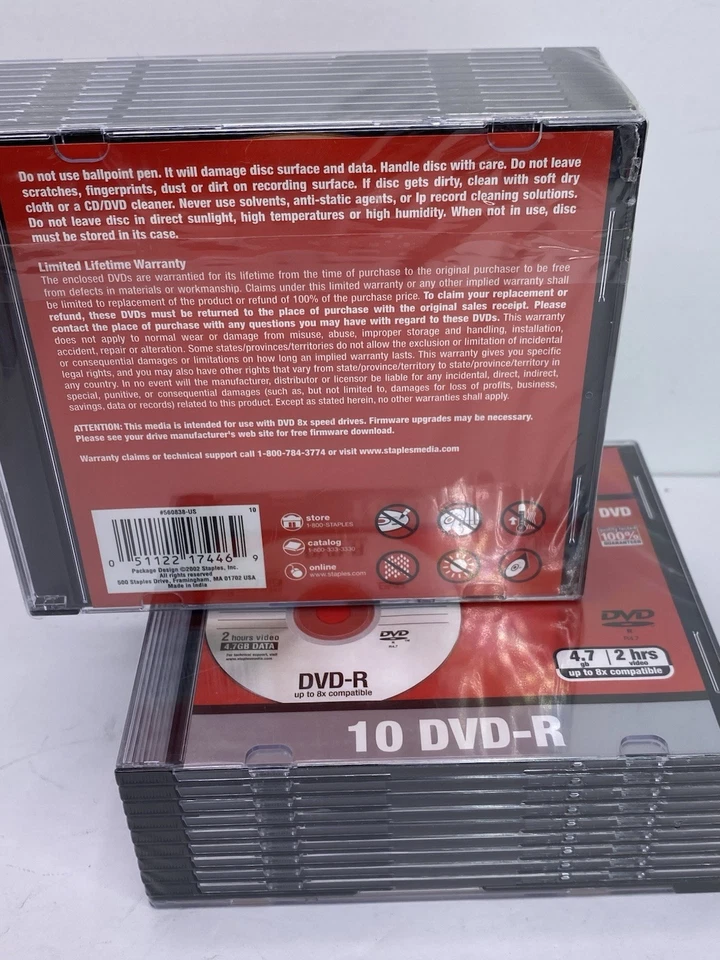 Staples 10 pc Pack DVD+R Blank 4.7gb 2 hour Video 8x Speed Recordable Disc NEW - Image 4 of 4