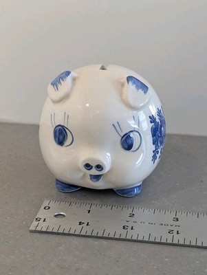 Vtg Delft Blue Small 'Cape Cod' Piggy Bank - Good Condition