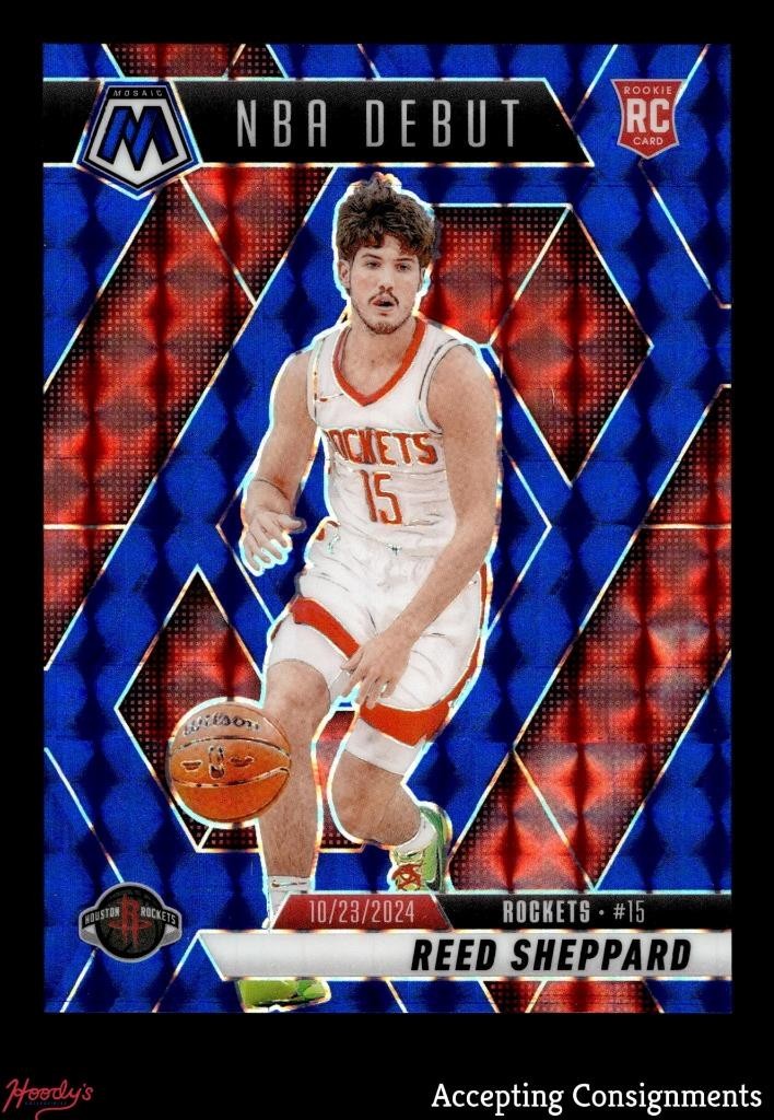 2024-25 Panini Mosaic Mosaic Blue #252 Reed Sheppard RC Rookie 123/199 ROCKETS