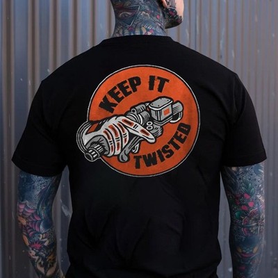 KEEP IT TWISTED T-Shirt Motor Head Engine Graphic Biker Motorcycle Casual Tee