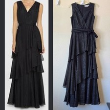 Tahari Arthur Levine Black Tie Formal Maxi Dress Cocktail Goth Gala Prom Sz 2