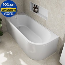 J Shaped Shower Bath Left Hand Bathtub 1700mm with Front Panel Acrylic Modern