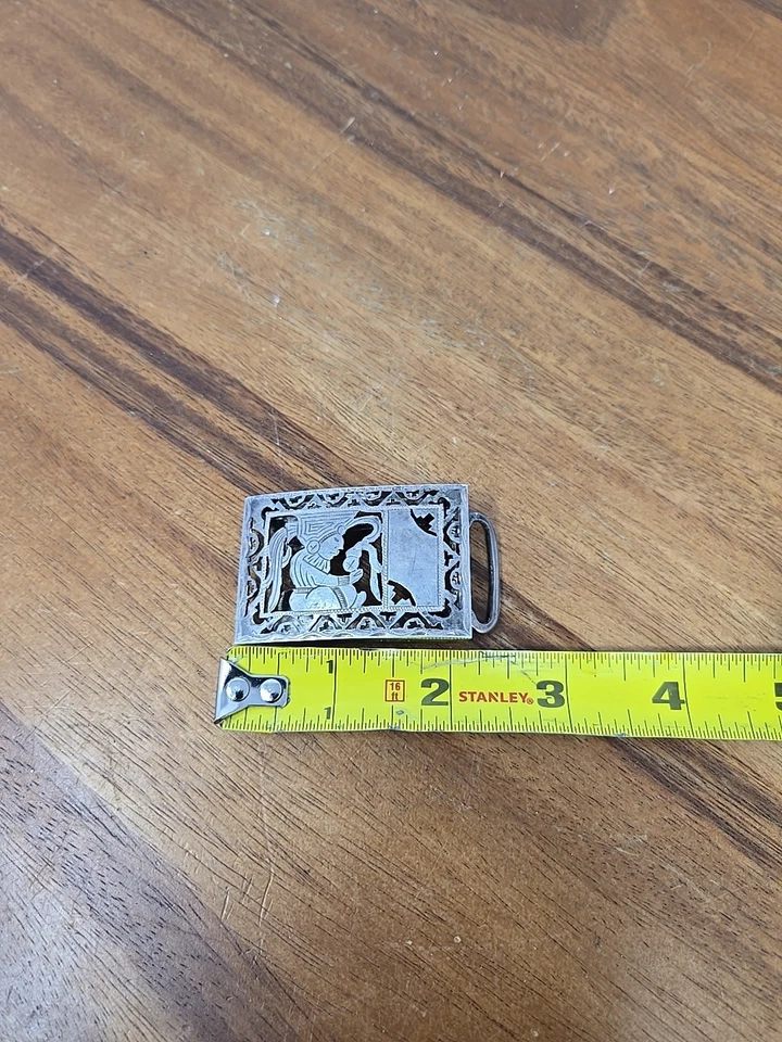 STERLING SILVER BELT BUCKLE Guatemala 925 HEAVY Mayan Style Figure 26 G - Image 4 of 4