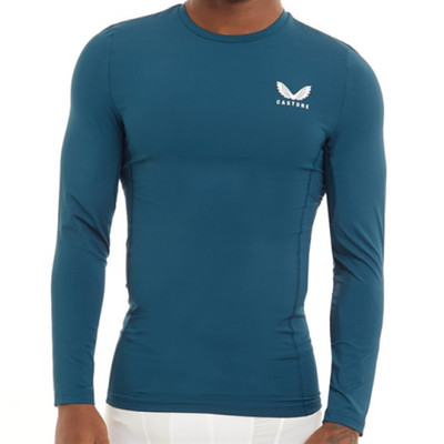 Castore Herren Baselayer Top Petrol LS Training Kompressions T-Shirt - Neu