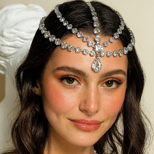 Women Rhinestone Forehead Droplet Bridal Show Hair Chain Jewelry Headwear 15021