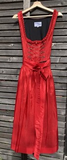 Wiesn Oktoberfest! Fischer Pflügl Dirndl Damen Gr. 42 Rot/Schwarz wadenlang
