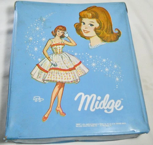 VINTAGE 1964 MIDGE DOLL FAUX LEATHER CARRYING CASE MATTEL INC. LIGHT BLUE COLOR