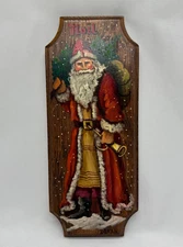 Vintage Santa Claus Hand Painted Wood Plaque Artist Signed Jeanne Dekan Noel