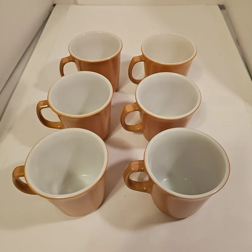 6 VINTAGE Corning Coffee Cups Mugs, Beige, Khaki, Light Brownish MADE USA!