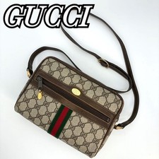 GUCCI Vintage GG Logo Sherry Line Shoulder Bag Crossbody Beige Brown PVC Leather