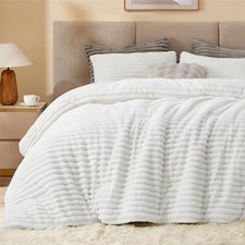 Fleece Comforter Set -Super Soft Warm Fluffy Bedding, Queen Bright White