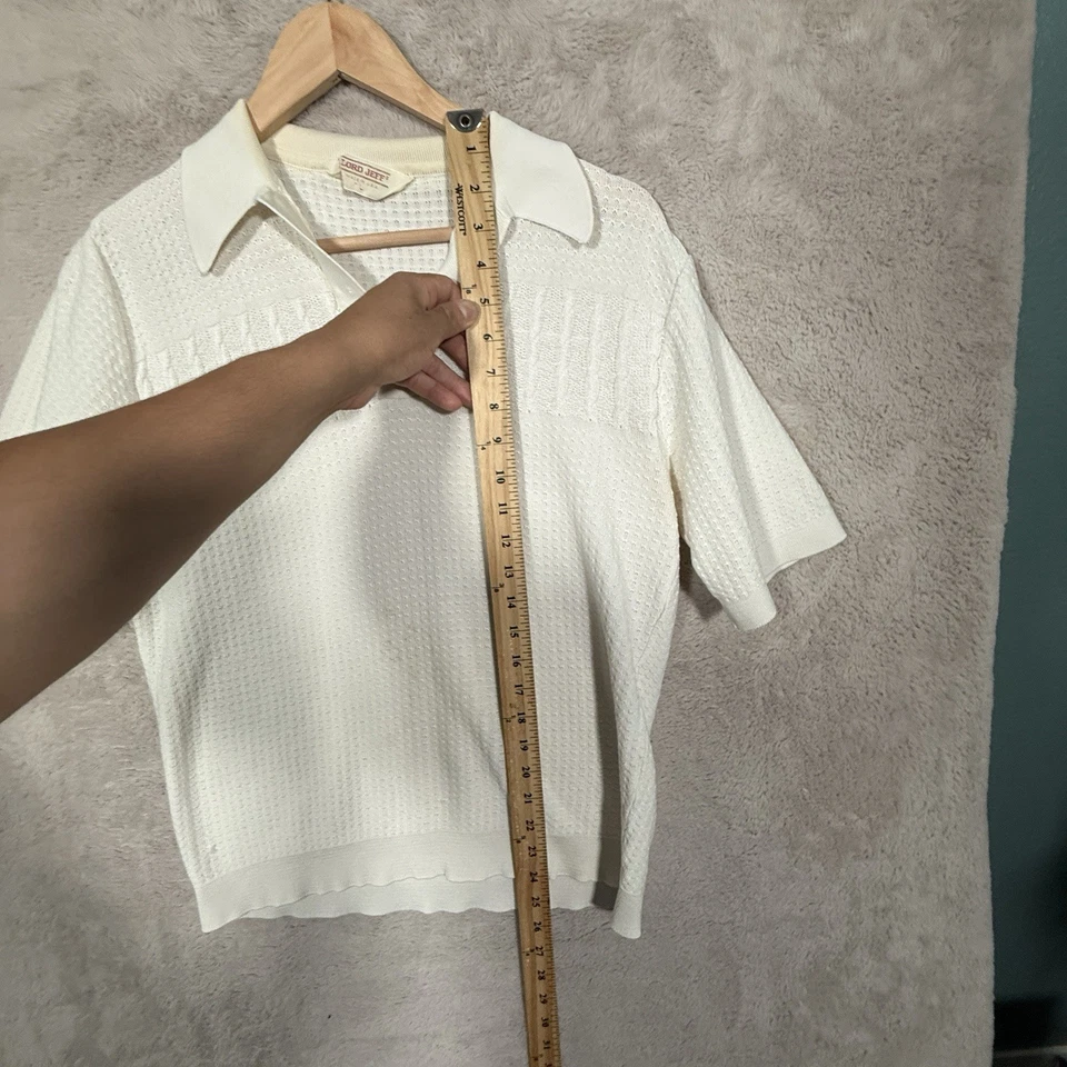 Camisa polo tejida Lord Jeff vintage años 70 blanca grande manga corta EE. UU. Foto 4 de 4