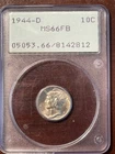 1944-D 10¢ MS66 FB PCGS RATTLER Mercury Dime