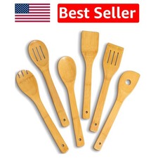 12-Inch Bamboo Kitchen Utensils Set, 6 Non-Stick Wooden Spoons for Cooking