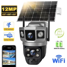 12MP Solar WIFI IP Camera CCTV Two Lens Three Screen Auto Tracking 6K Security