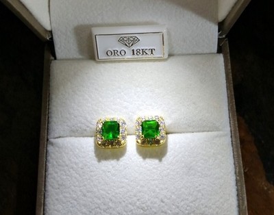EDWARDIAN AGE OHRRINGE IN 18 KT GELBGOLD, TIT. 750 MIT SMARAGDEN UND BRILLANTEN