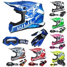 Wulfsport Kids Junior Motocross Helmet Cub Air-X+Race Gloves+Goggles Off Road