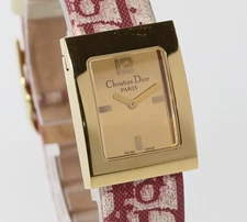 [Near MINT] Christian Dior D78-159 Gold Pink Dial Rectangle Quartz Women's Watch