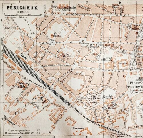 Map Perigueux Southern France Rare 1914 Lithograph WW1 Street Mini Sheet DWAA20A - Picture 1 of 2