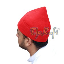 Red Semi-rigid Kufi Hat - Soft Handcrafted Tall Naqshbandi Muslim Prayer Cap