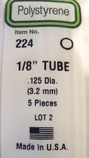 EVERGREEN #224  1/8" STYRENE TUBE   (5 ea)