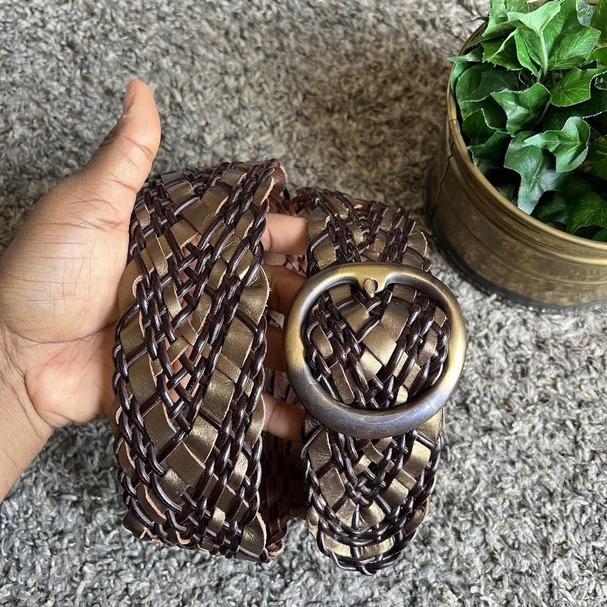 Vintage Y2K Wide Waist Belt Leather Weaved Women Brown  display picture 1