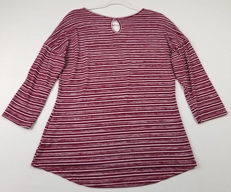 PerSeption Concept Top Women's L Large Red White Striped ¾ Sleeve Stretch Knit - Image 3 of 4