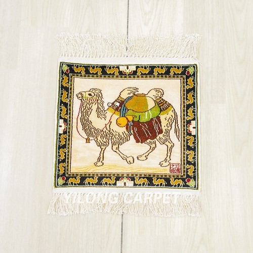 1x1ft Hand Knotted Area Rug Bedroom Silk Carpet Camel Tapestry LJH113A - Picture 2 of 9