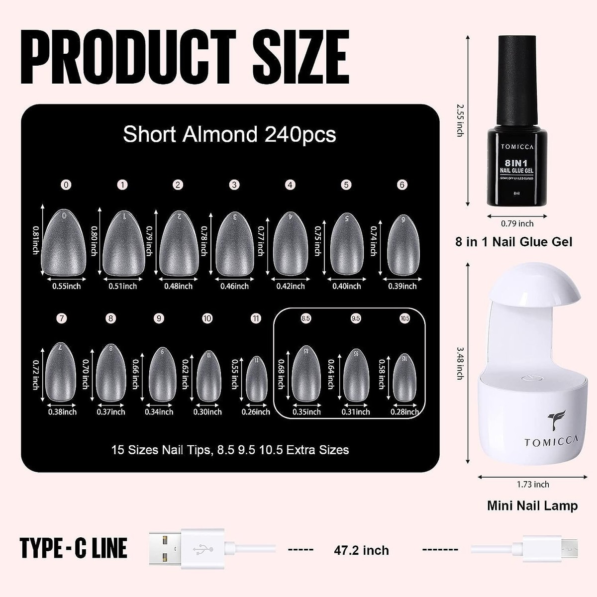 TOMICCA Carré Moyen Tous Polis Capsule Americaine Ongle-Pose