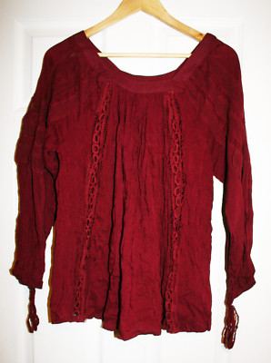 Indigo Thread Womens M Burgundy Crinkle Baby Doll Top Blouse NWT