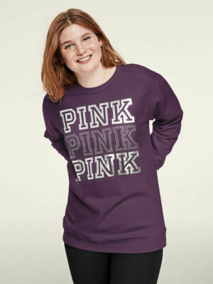Victoria's Secret PINK Campus Lounge Bling Fleece Sweatshirt Purple/White L,S,XS