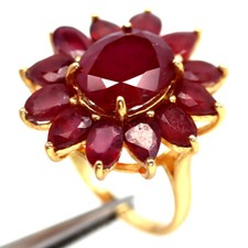 925 Sterling Silver 18K Gold Plated Red Ruby Jewelry Ring Size 7.75