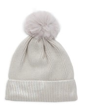 Vince Camuto Metallic-Cuff  Faux Fur Pom-Pom Beanie SILVER , One Size