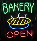 24"x20" Neon Sign Bakery Open With A Pie Acrylic Light Lamp Real Glass Display