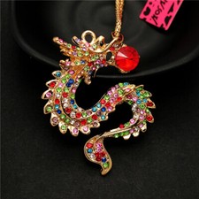 Fashion Women Beautiful Shiny Color Crystal Dragon Bead Pendant Chain Necklace