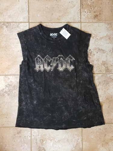 NWT AC/DC Sleeveless Black T-Shirt Short Shirt Crop Top Size Large ...
