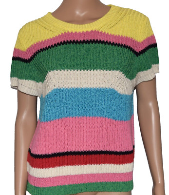 NWT Marella 'Voghera' $245 Multicolor Striped Stretchy Short Sleeve Sweater Sz L