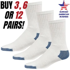 Mens Crew Socks for Work Sports Athletic White Cotton Socks Size  10-13 Lot Pack