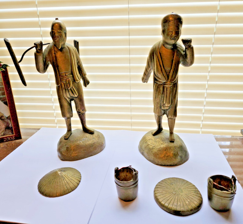 Pair of Antique Early Meiji Japanese Bronze Sculptures