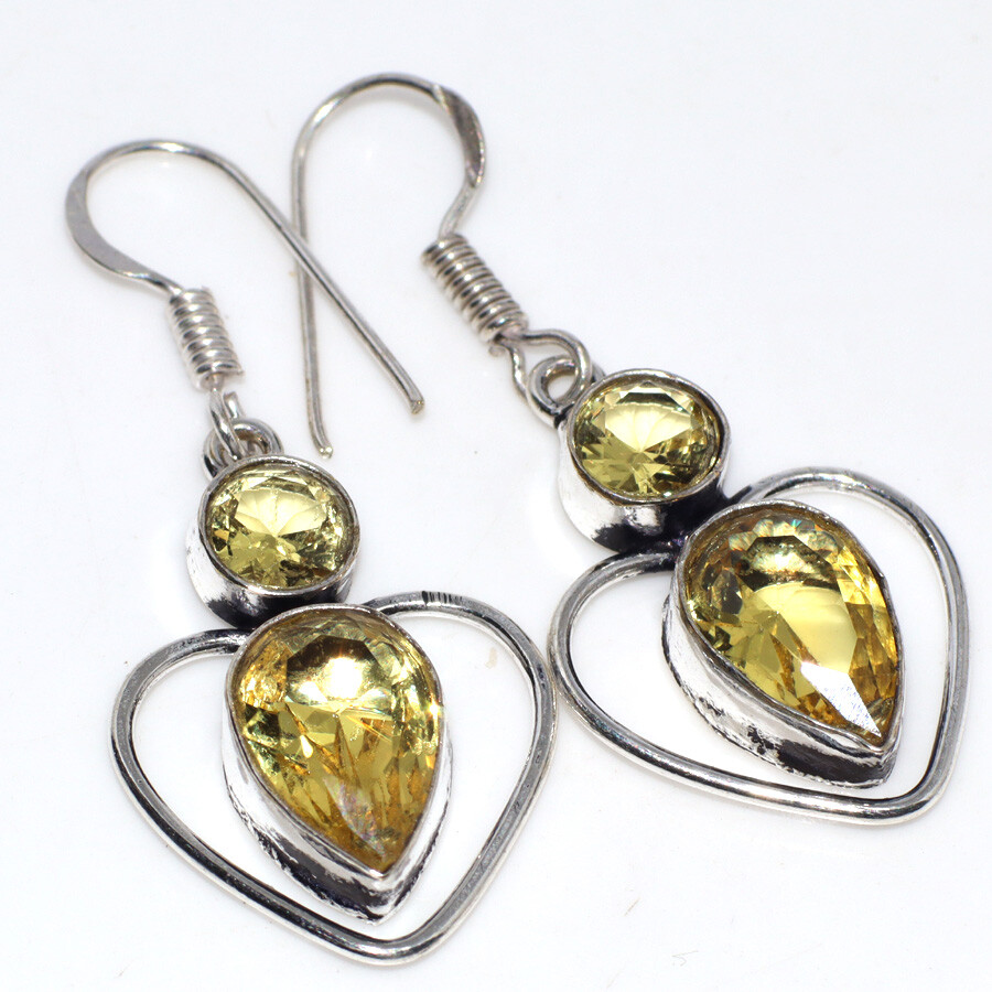 Citrine 925 Silver Plated Long Gemstone Earrings 1.7