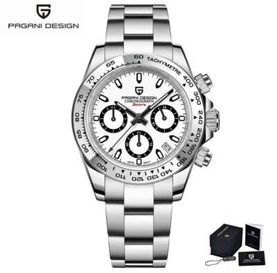 PAGANI DESIGN New Stainless Steel Bezel Men Quartz Wristwatches Sapphire WHITE