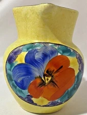 Czechoslovakia Pitcher Signed Hand painted Yellow Pitcher Floral Front
