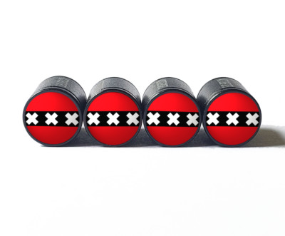 Amsterdam Flag Tire Valve Caps - Black Aluminum - Set of Four - Universal
